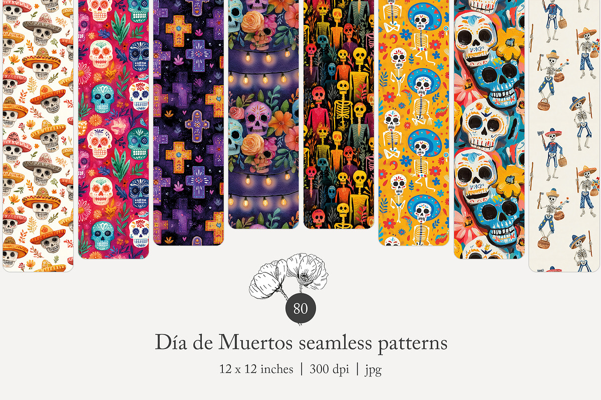 80 Dia de Muertos seamless pattern, a Pattern Graphic by Poppy Lane Studio (Photo 1 of 11)