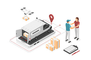 Isometric logistic service worker, a Graphic by Valerie Bodnar
