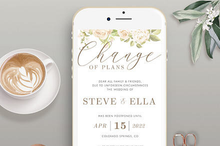 Postponed Wedding Announcement SD005, an Invitation Template by Bellenity Design