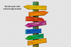 Wooden post with vibrant signs board, a Graphic by VetalStock