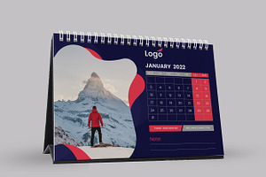 Desk Calendar 2022 With Red & Dark