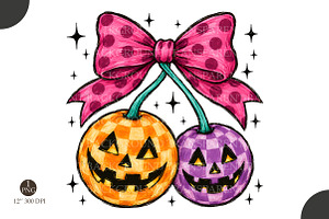 Pink Bow Pumpkin Cherries PNG, Cute, a Seasonal Illustration by Libby Wishes