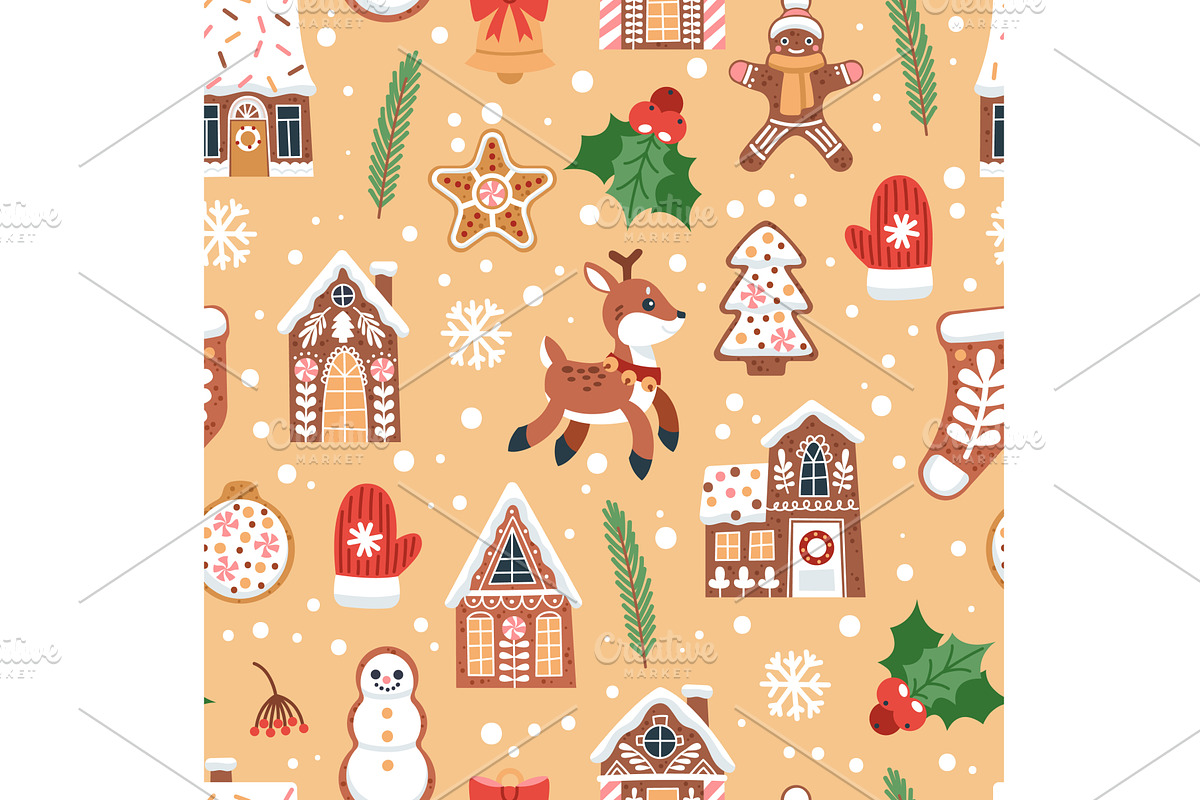 Gingerbread houses seamless pattern, an Object Illustration by YummyBuum