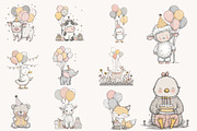Whimsical Birthday Farm Animals PNG, an Animal Illustration by Designworld (Thumbnail 5 of 9)
