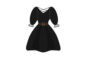 Cartoon Black Witch Dress. Halloween