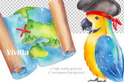 Pirates Party watercolor clipart set, an Illustration by Vivitta (Thumbnail 2 of 5)