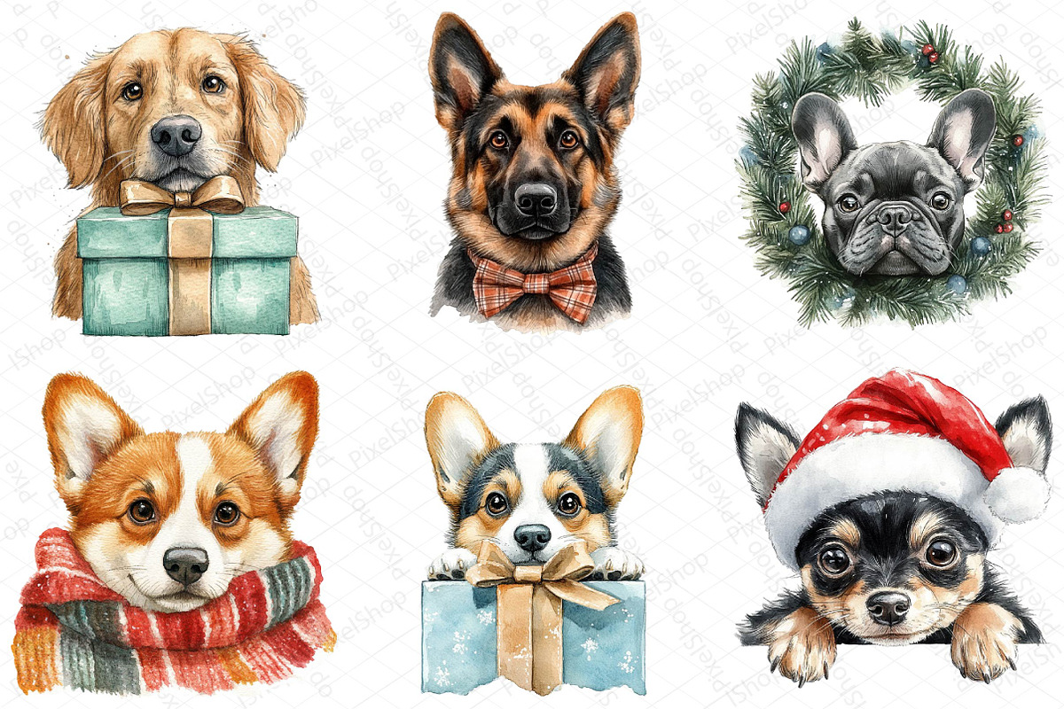 Christmas Peeking Dog Breeds Clipart, an Illustration by DreamPrint404 (Photo 5 of 5)