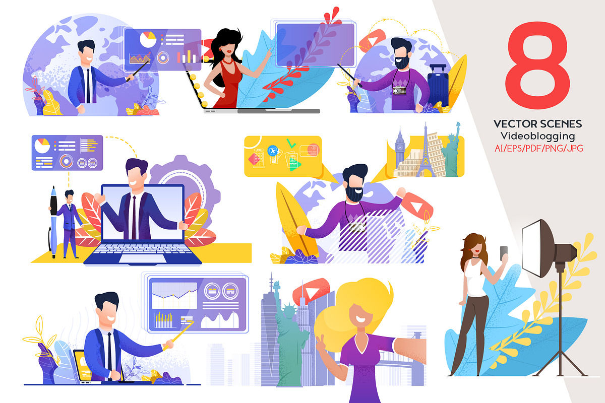 Video Blogging Vector Scenes, a Landing Page Template by PavelVinnik (Photo 1 of 2)