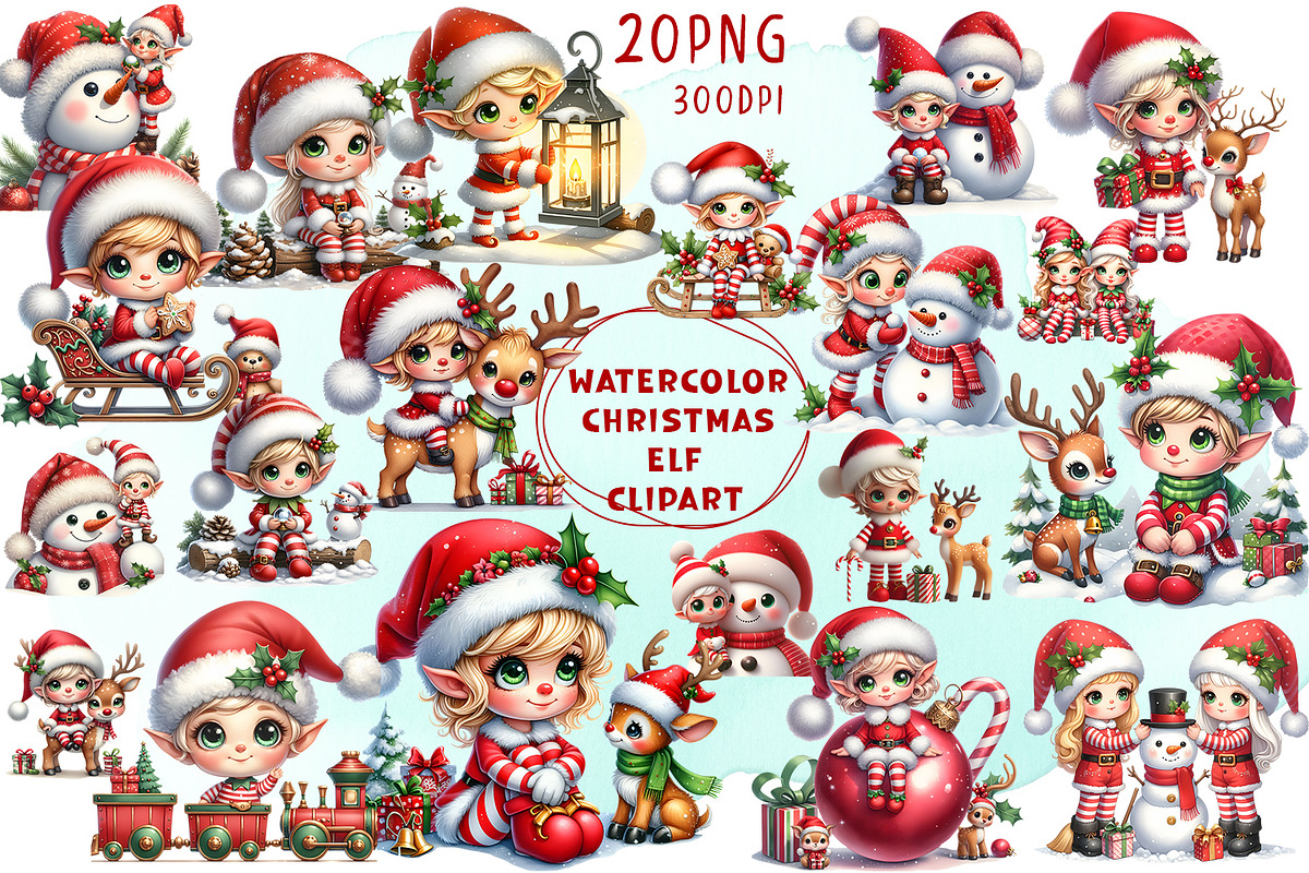 Watercolor Christmas elf clipart, a Person Illustration by ElenazlataArt (Photo 1 of 3)