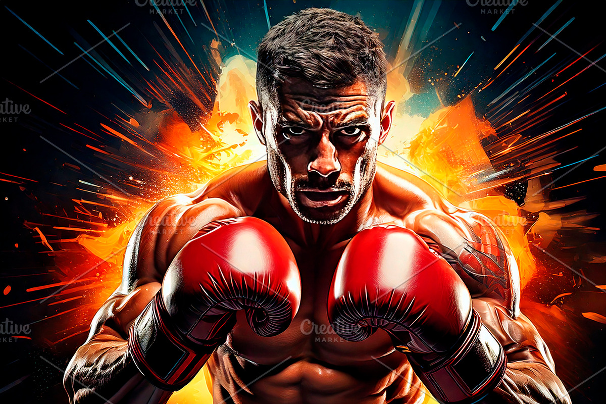 Man boxer in action medium shot portrait digital illustration, a Sport Illustration by DanFLCreativo