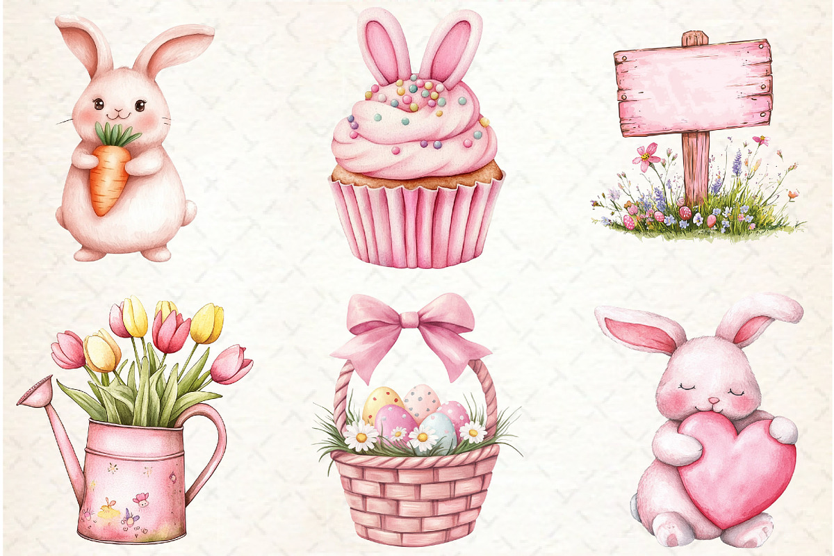 Watercolor Cute Easter Clipart, an Illustration by Watercolor design (Photo 3 of 4)