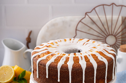 Lemon pound cake with powder sugar glaze