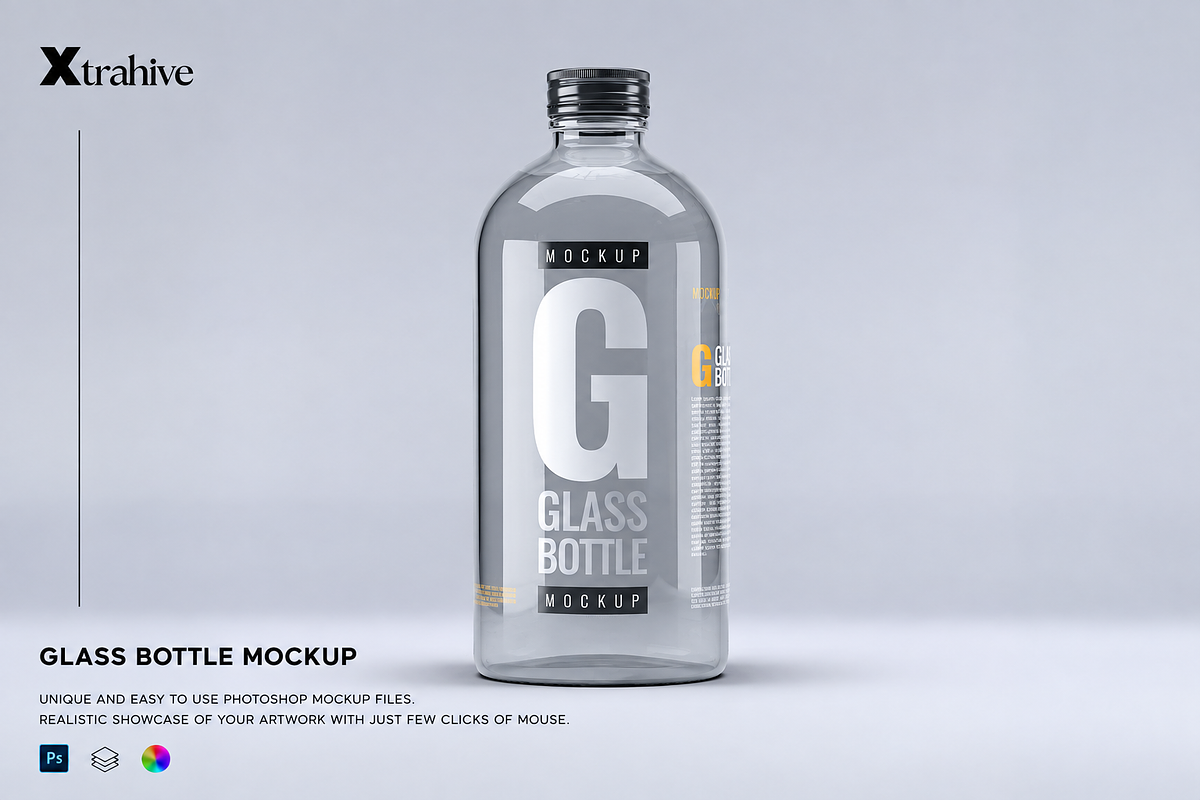 Glass Bottle Mockup, an Advertising Mockup by Xtrahive (Photo 1 of 2)