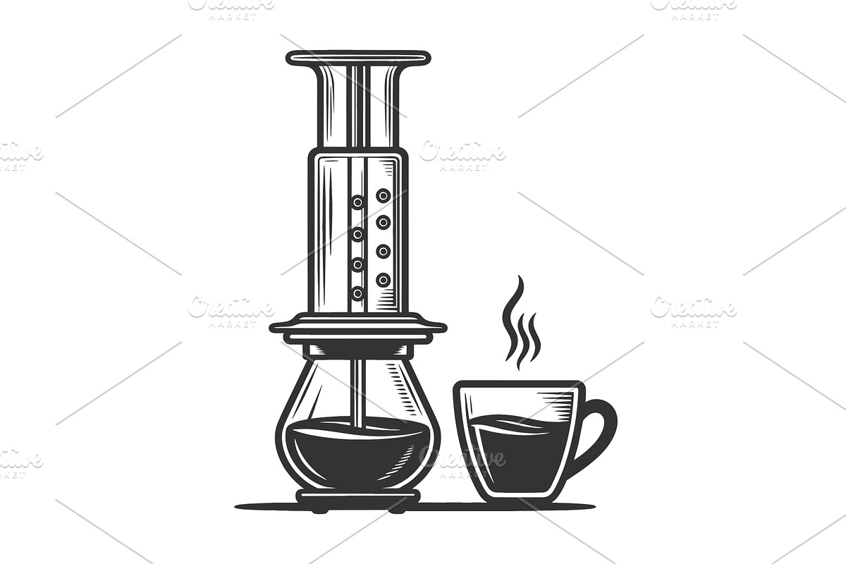 AeroPress Coffee Maker Fresh Brewed, a Food Illustration by AlexArt