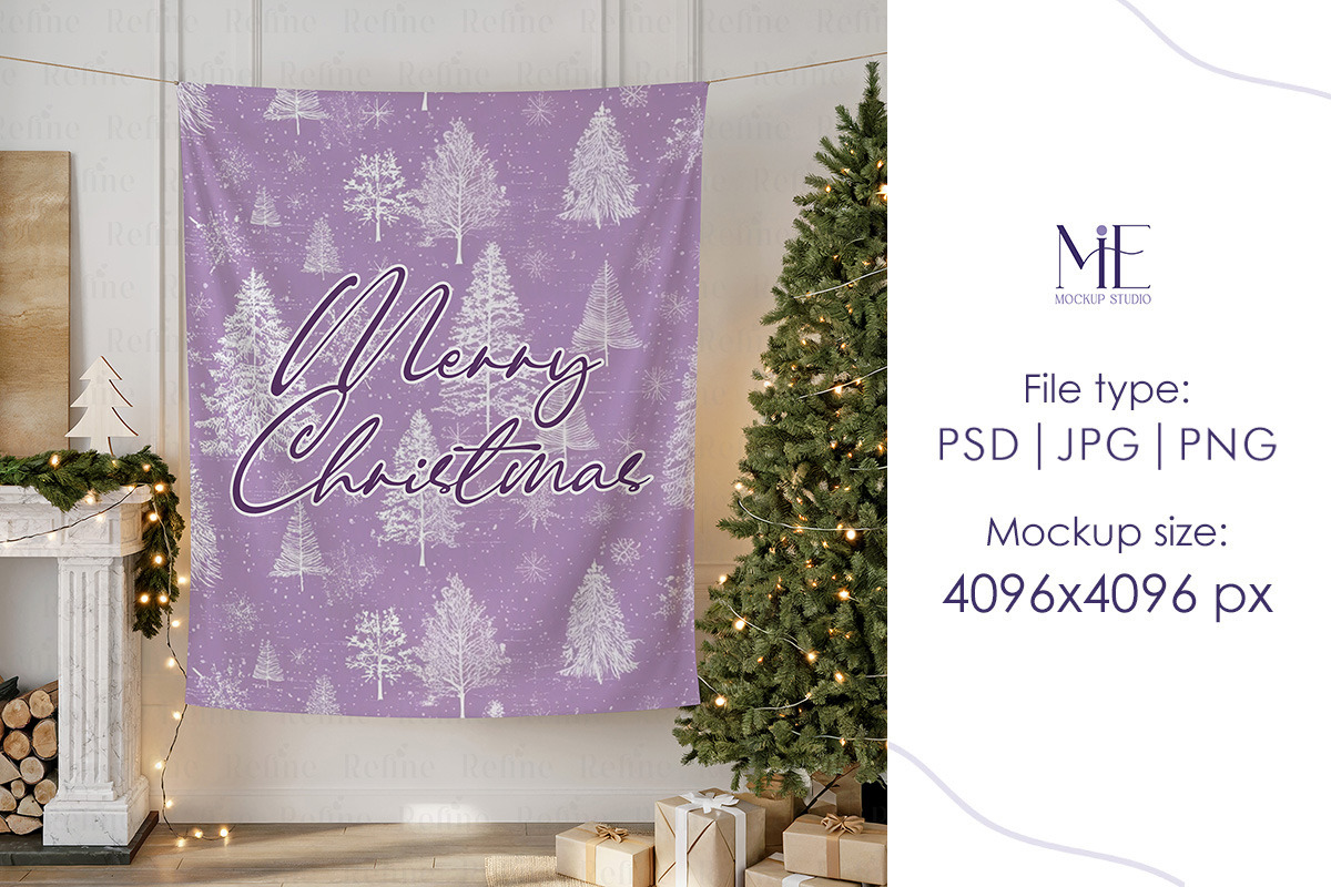 Tapestry Mockup Christmas Banner, a Merchandise Mockup by Mie Mockup Studio (Photo 4 of 7)