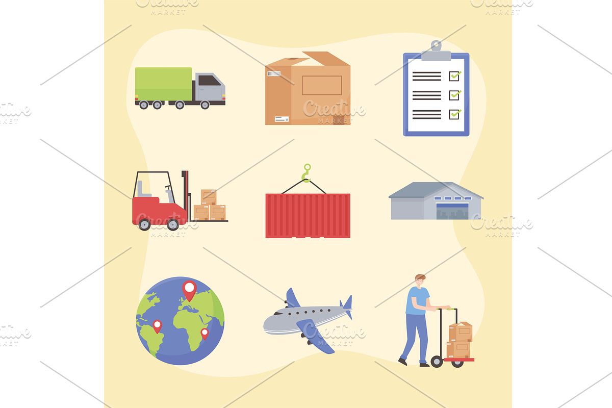logistic cartoon set, an Object Illustration by studiogstock