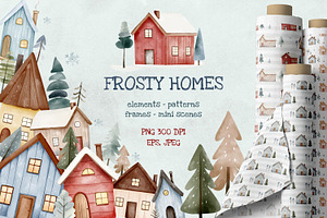 Snowy Houses. Watercolor Winter set, an Illustration by Hanna's ArtLab