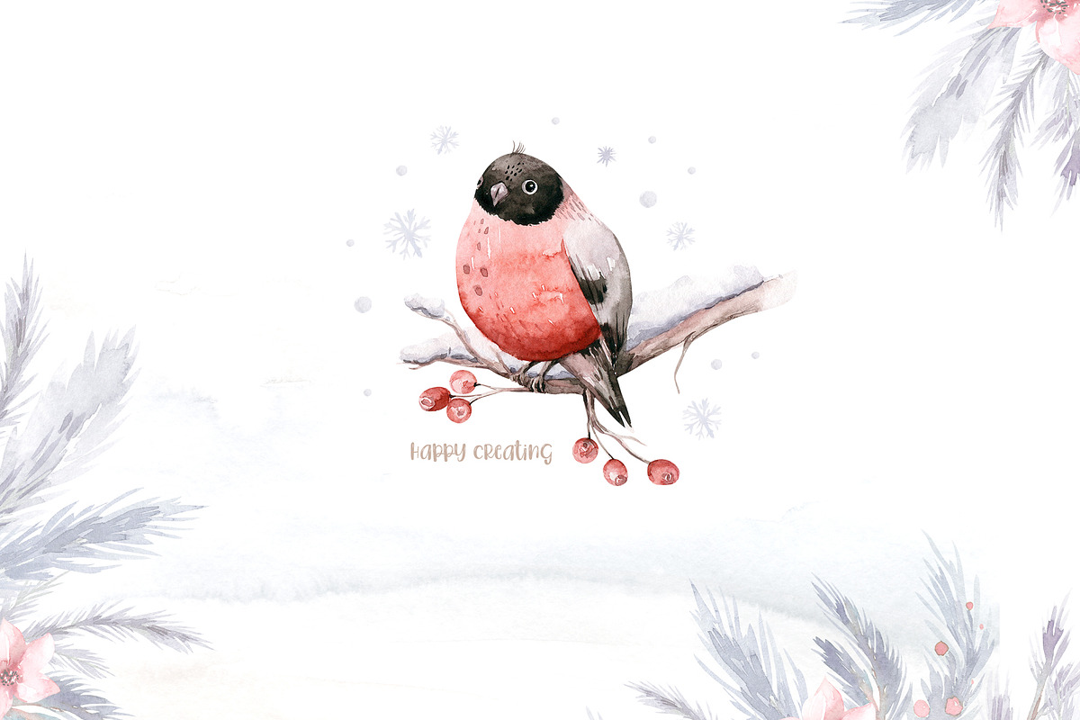 Watercolor bullfinch & snowy forest, an Animal Illustration by Peace ART (Photo 9 of 9)