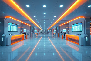 Modern airport terminal featuring br, a Photo by Tanuart