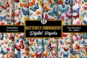 Butterfly Embroidery Digital Papers