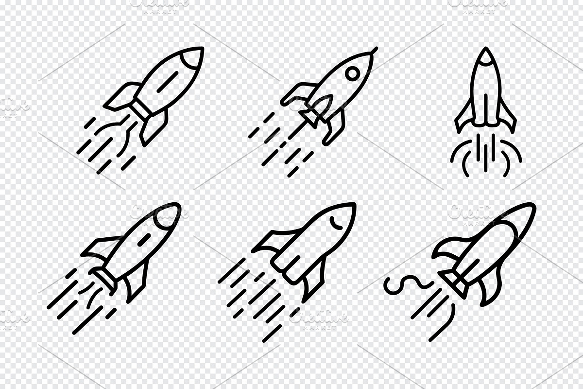 Set of six simple rocket launch icon, an Icon by Toufiqul