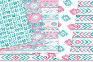 Pink & Teal Aztec Digital Paper