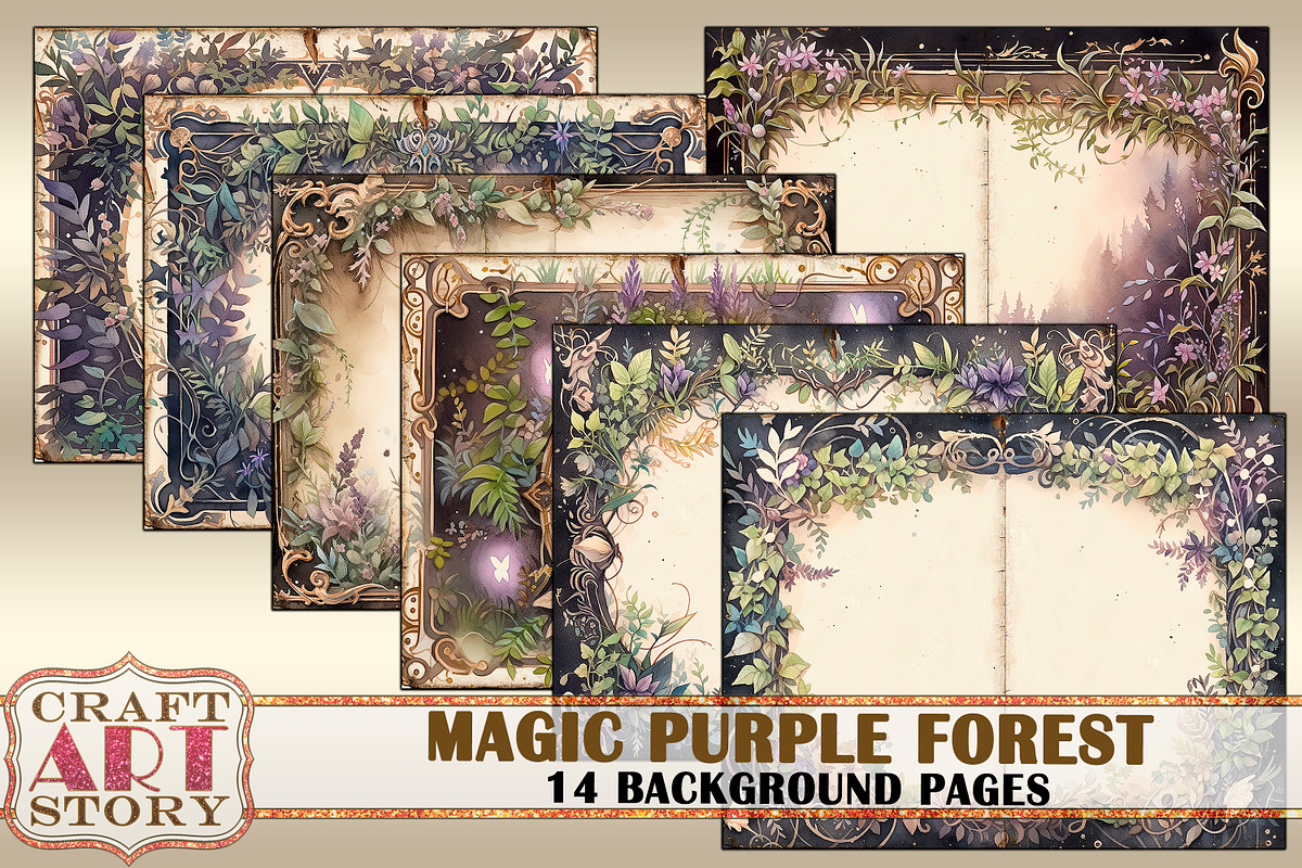 Magic purple forest Blank background, a Seasonal Illustration by CraftArtStory (Photo 3 of 3)