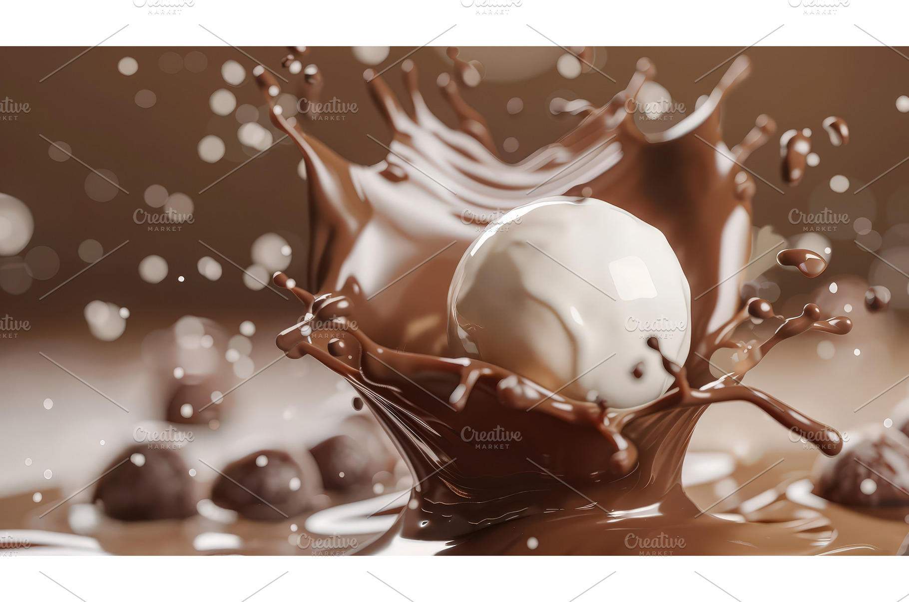 White chocolate ball splashing into, a Food & Drink Photo by piter.goskov