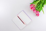 Hero/Flatlay Pink Flowers & notebook, a School & Education Photo by very simple photos (Thumbnail 1 of 3)