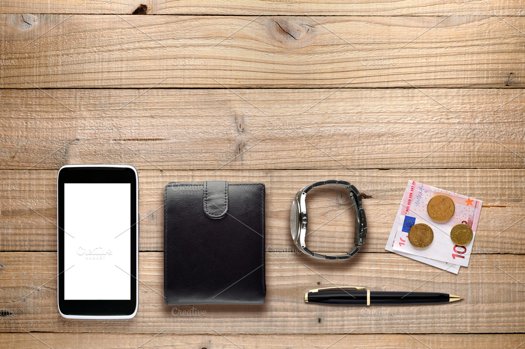 Personal accessories containing smartphone, phone, and pen