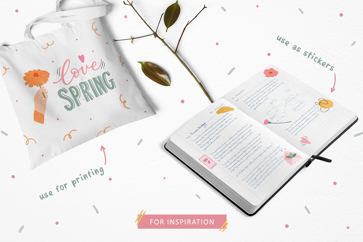 Spring elements, patterns, lettering, a Decorative Illustration by hanifa_design (Photo 5 of 8)