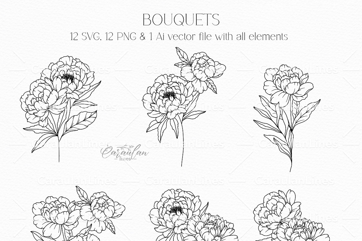 PEONY GARDEN LINE ART, an Object Graphic by CaraulanStore (Photo 3 of 8)