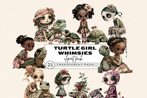 PINK TURTLE GIRL CLIPART PACK, a Person Illustration by Daring Digies