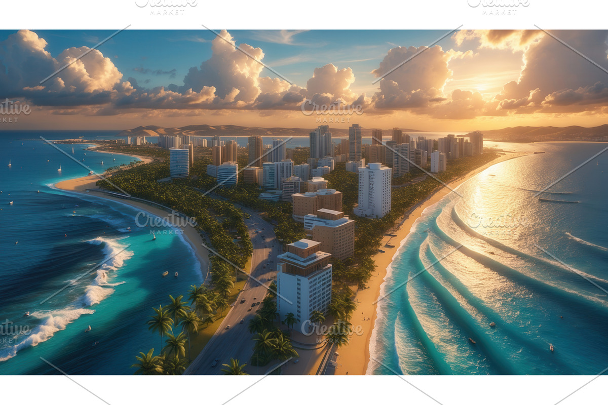 Coastal cityscape with modern, an Illustration by tilialucida