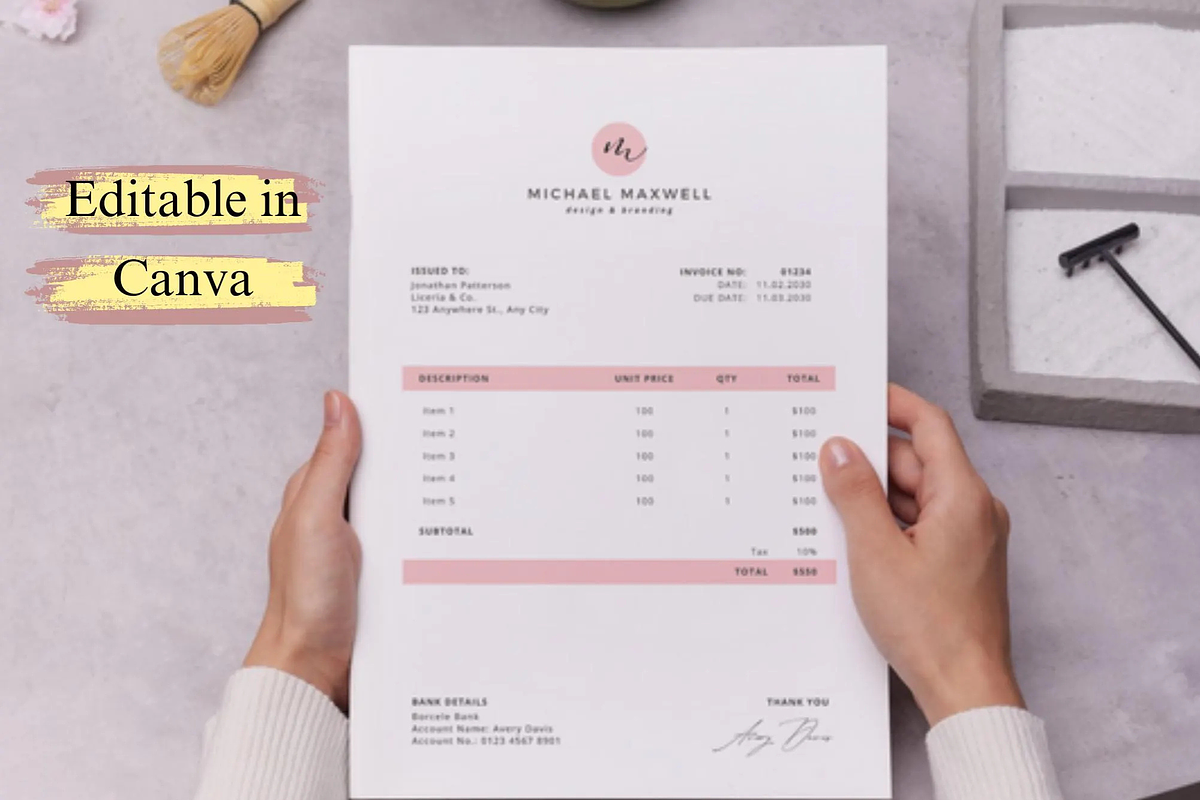 Invoice Template Printable Pink, a Card Template by Climbwithelevator (Photo 2 of 10)