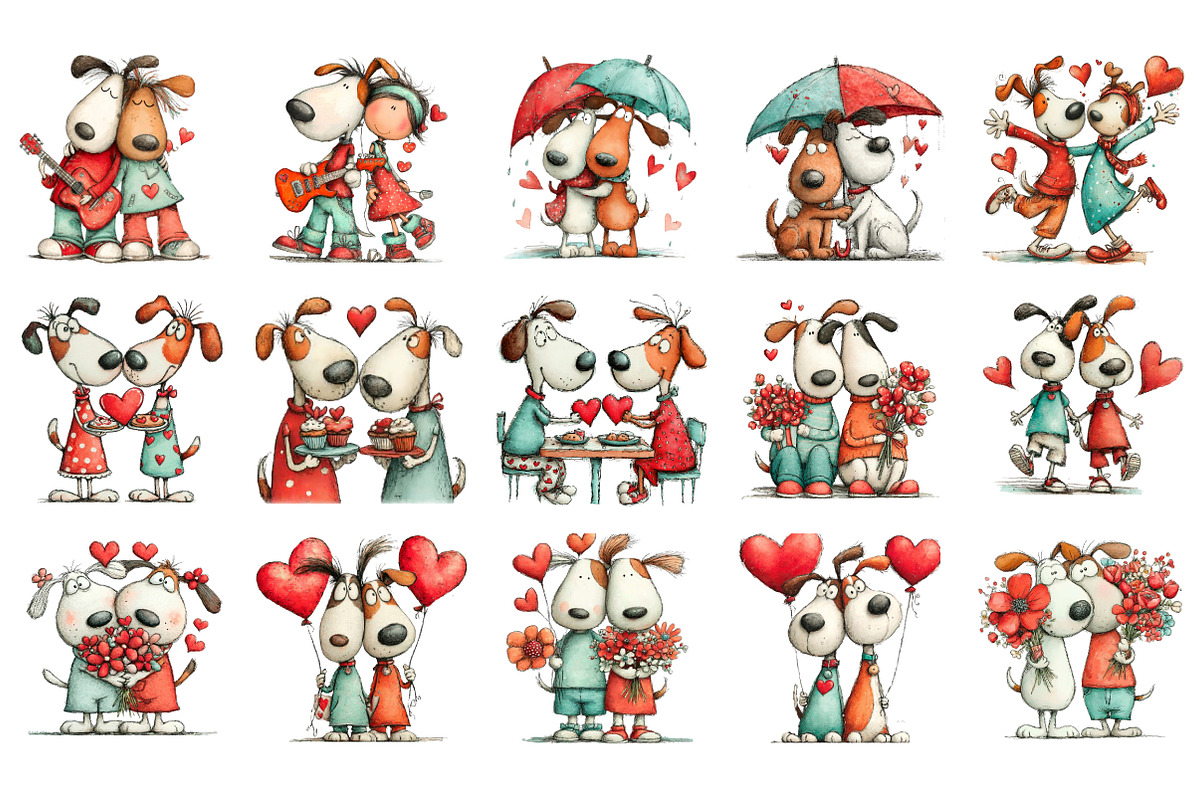 Whimsical Valentines Day Dog Clipart, an Illustration by SinaCreation (Photo 2 of 11)