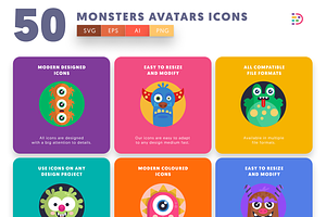 50 Monsters Avatars Icons