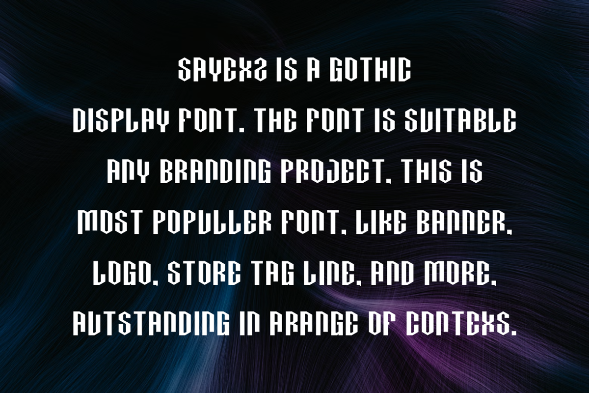 Sayexz - Gothic Display Font, a Sans Serif Font by QR Design Studio (Photo 3 of 6)