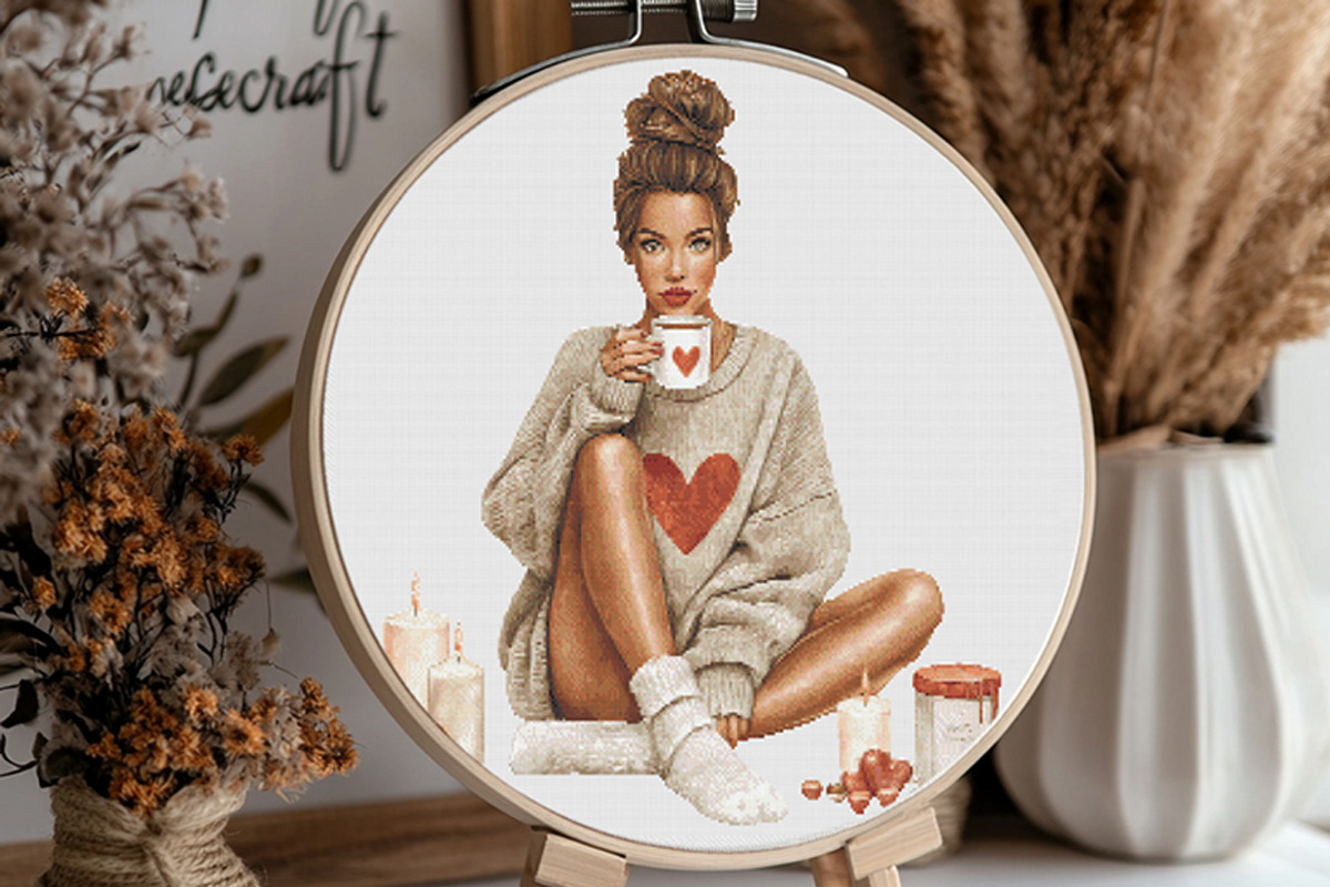 Girl with Coffee Cross Stitch PDF, a Templates & Theme by LeCoqDesign (Photo 2 of 6)