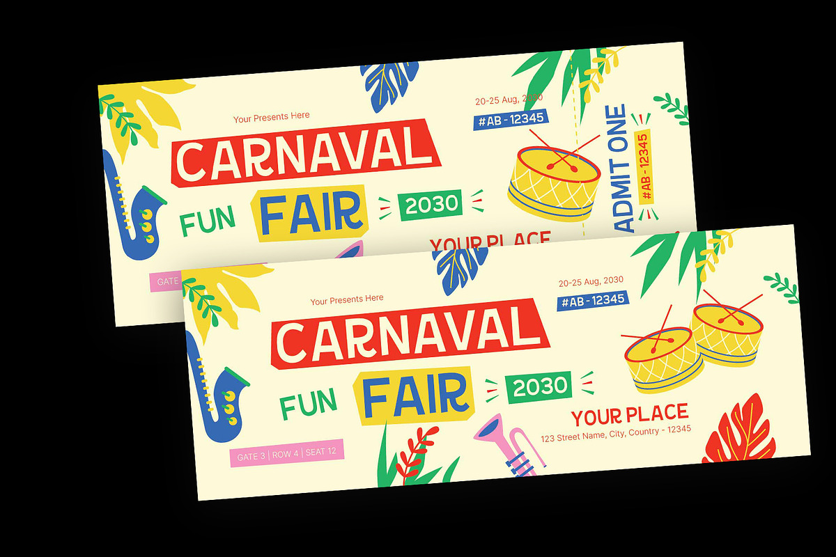 Colorful Carnaval Ticket, a Stationery Template by Neermana (Photo 2 of 4)