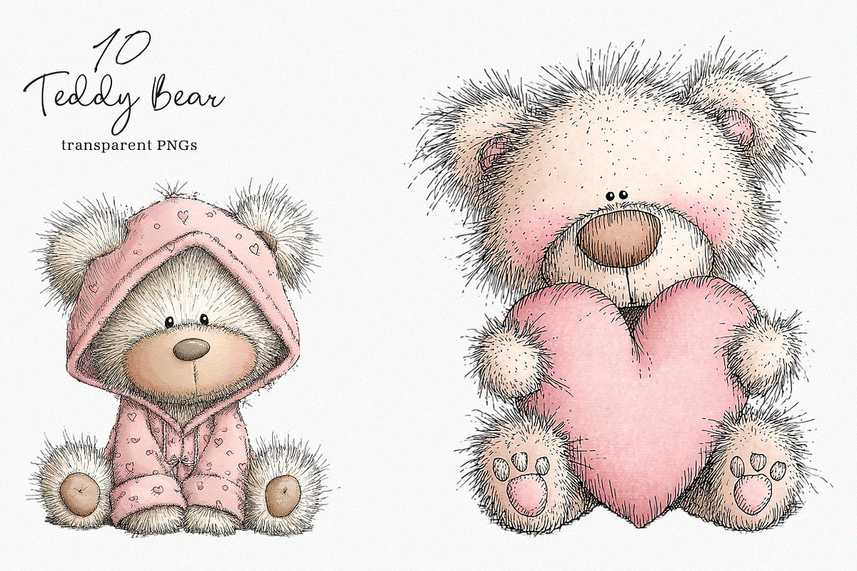 Watercolor Teddy Bear Clipart, an Illustration by SinaCreation (Photo 1 of 7)