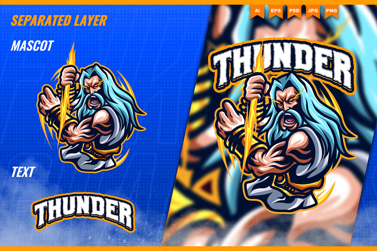 Zeus Thunder God -Mascot Esport Logo, a Branding & Logo Template by FNR Graphics (Photo 3 of 5)