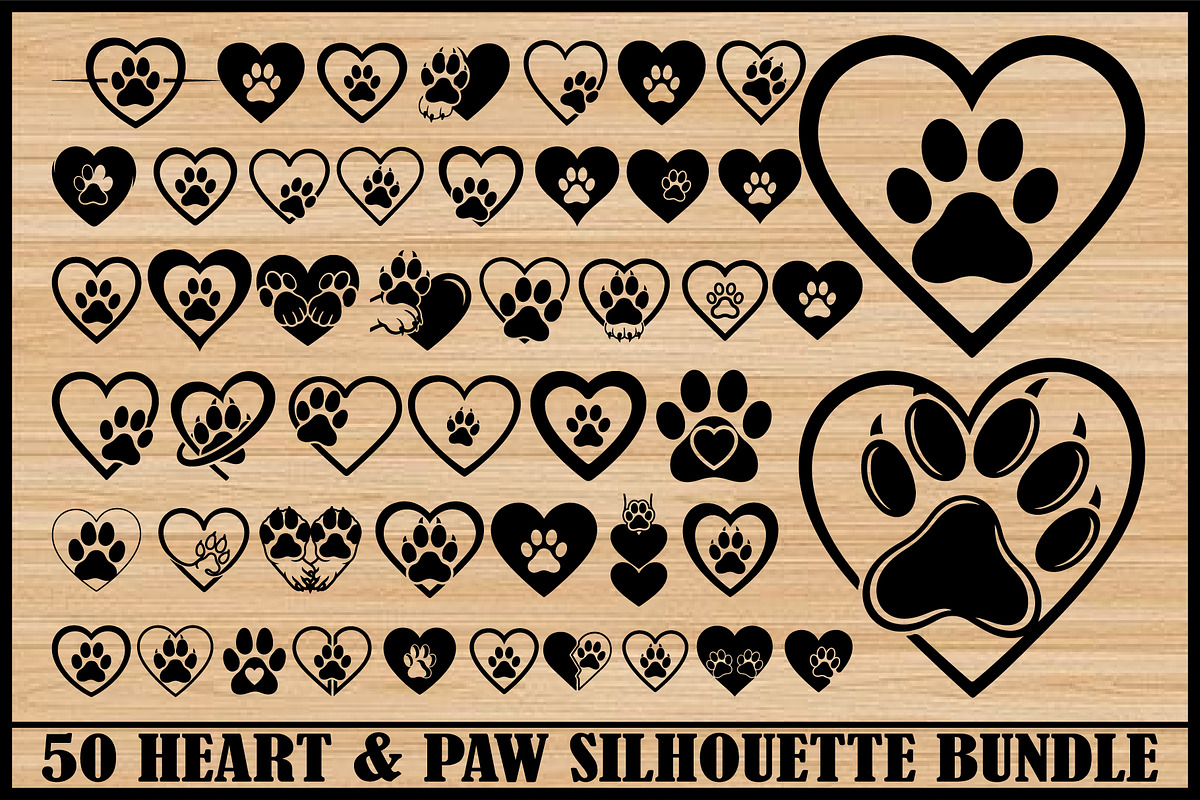 Heart Paw SVG Silhouette Clipart Set, an Animal Illustration by Gaye Art (Photo 1 of 4)