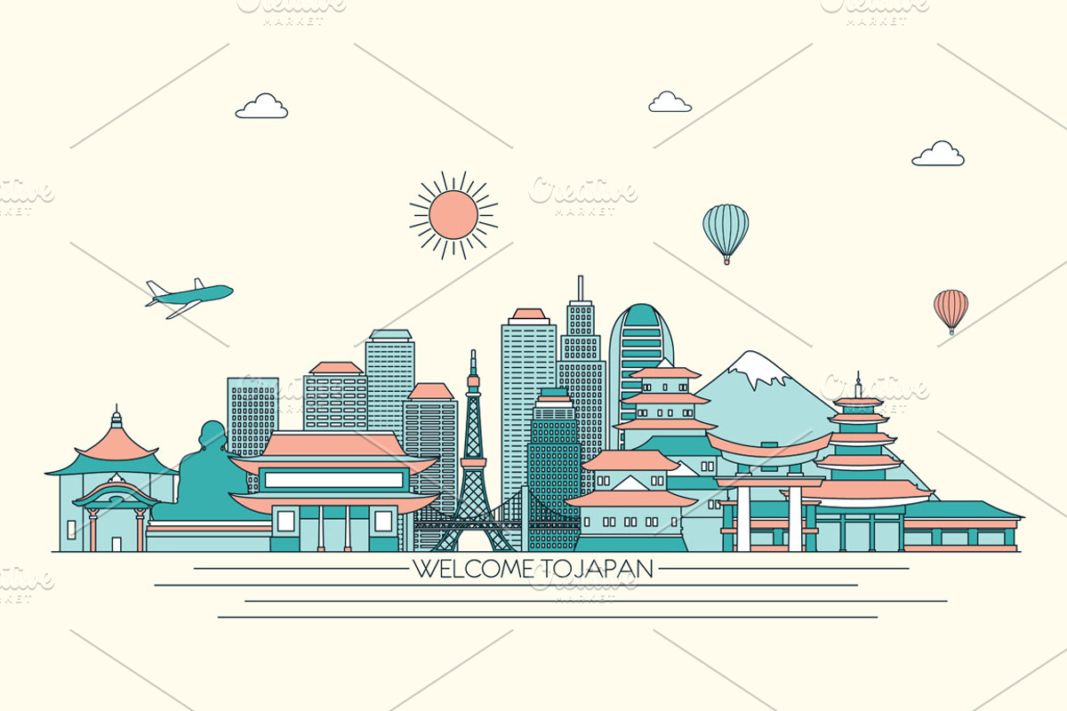 Japan line art skyline, a Work Illustration by LisaKolbasa (Photo 3 of 3)
