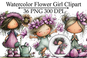Watercolor Flower Girl Clipart, an Illustration by Design Market