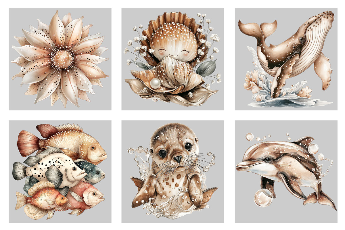 Watercolor Ocean Animals Clipart, an Illustration by Black Bird Studio (Photo 3 of 5)