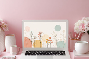 Pastel Vase and  Plant Wallpaper Set