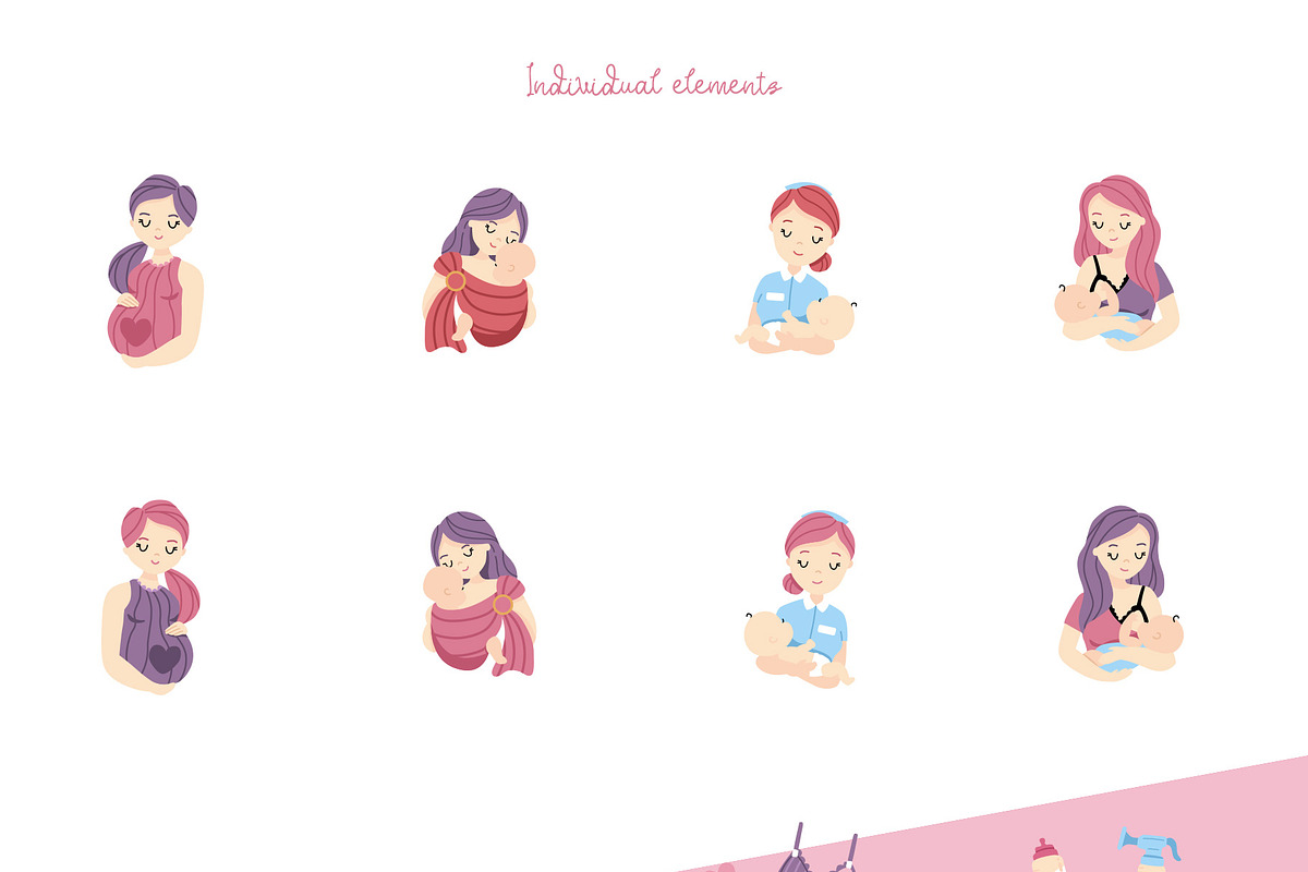 Mom and baby - pattern & cliparts, a Healthcare Illustration by Brzozowska (Photo 6 of 9)