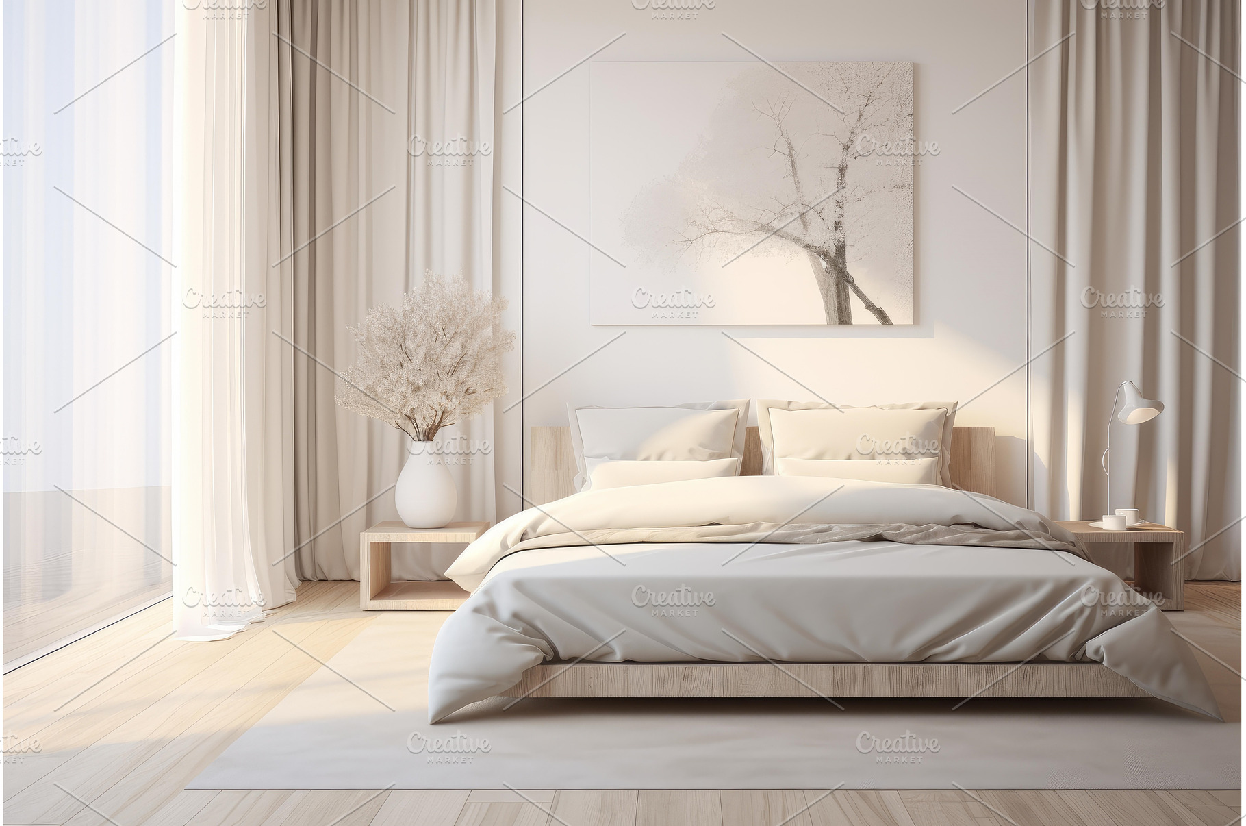 Modern minimalist bedroom interior, an Architecture Photo by Ylivdesign