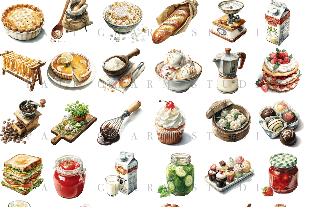 200+ Watercolor Kitchen Clipart Set, a Decorative Illustration by Pati Charm Studio (Photo 3 of 13)